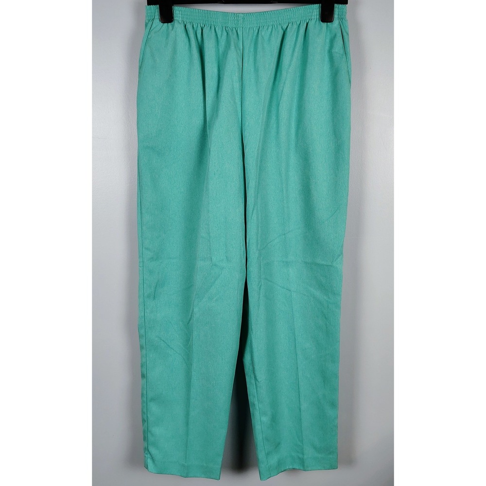 Alfred Dunner Womens SZ 16 Trousers Teal Polyester Elastic Waist Grandma Core